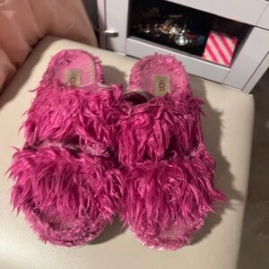 UGG Hot Pink Shaggy Faux-Fur Slide Slippers